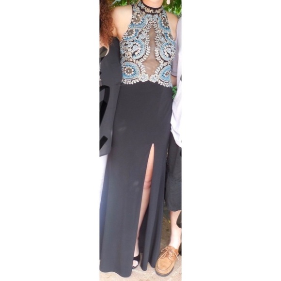 black and teal beaded sherri hill prom dress!!! - Picture 1 of 4